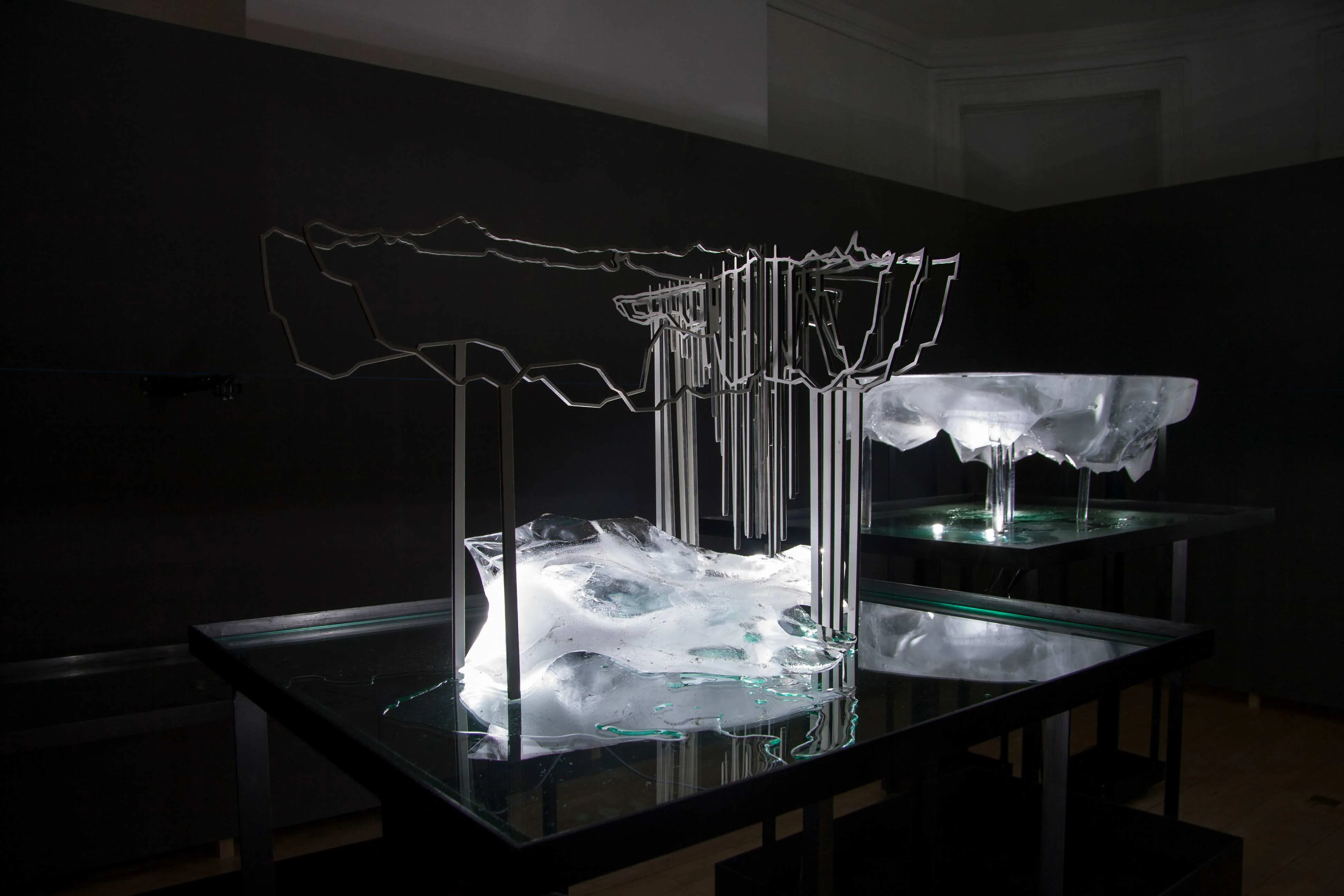 A view of the melting ice in the gallery space