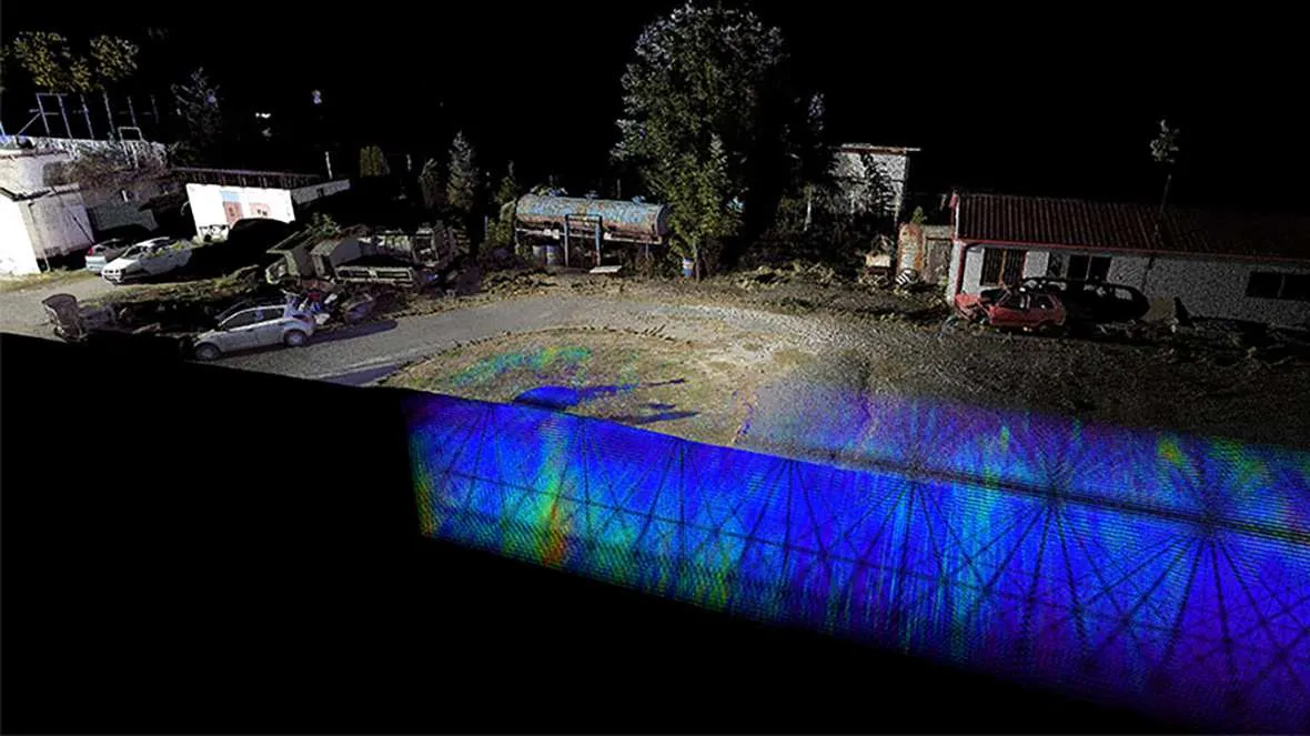 A sectional perspective of the area surrounding the German Pavilion